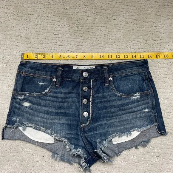 Abercrombie & Fitch Distressed Button-Fly Denim Short Blue Jean Festival Size 6 - Picture 12 of 15